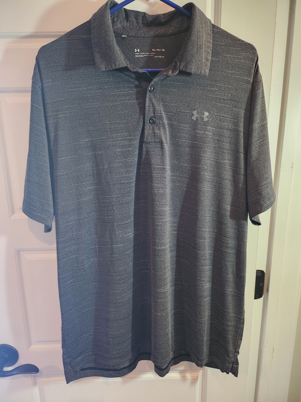 Under Armour Men's Dark Gray Heather Polo with Subtle Stripe